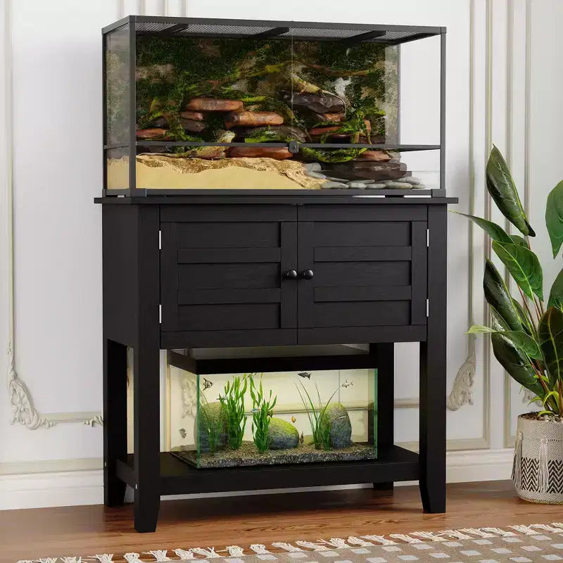 Meuble de support pour aquarium 20-29 gallons, deux niveaux, anti-basculement, rangement ouvert, pour salon, maison