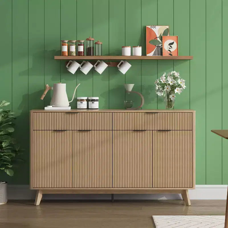 60'' Buffet Sideboard Cabinet with 2 Drawers and 4 Wave-Style Doors, Adjustable Shelves, Storage Console for Dining Room, Living Room, or Kitchen
