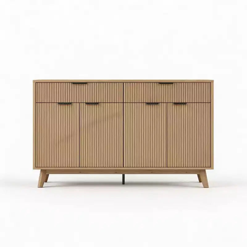 Bahut de 152 cm avec 2 tiroirs et 4 portes ondulées, étagères réglables, console de rangement pour salle à manger, salon ou cuisine