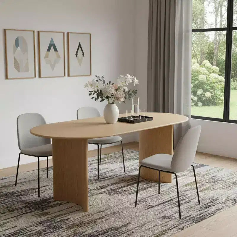 Table à manger ovale avec double piédestal en bois massif naturel