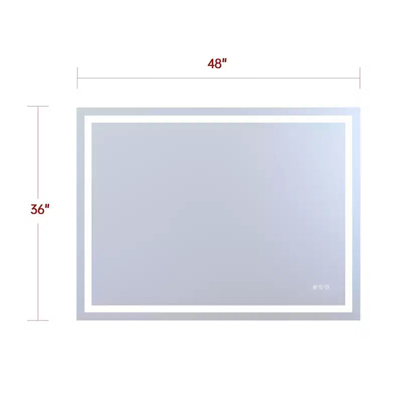 Miroir de salle de bain mural LED 48x36 incassable, miroir de courtoisie anti-buée ETL à intensité variable en continu