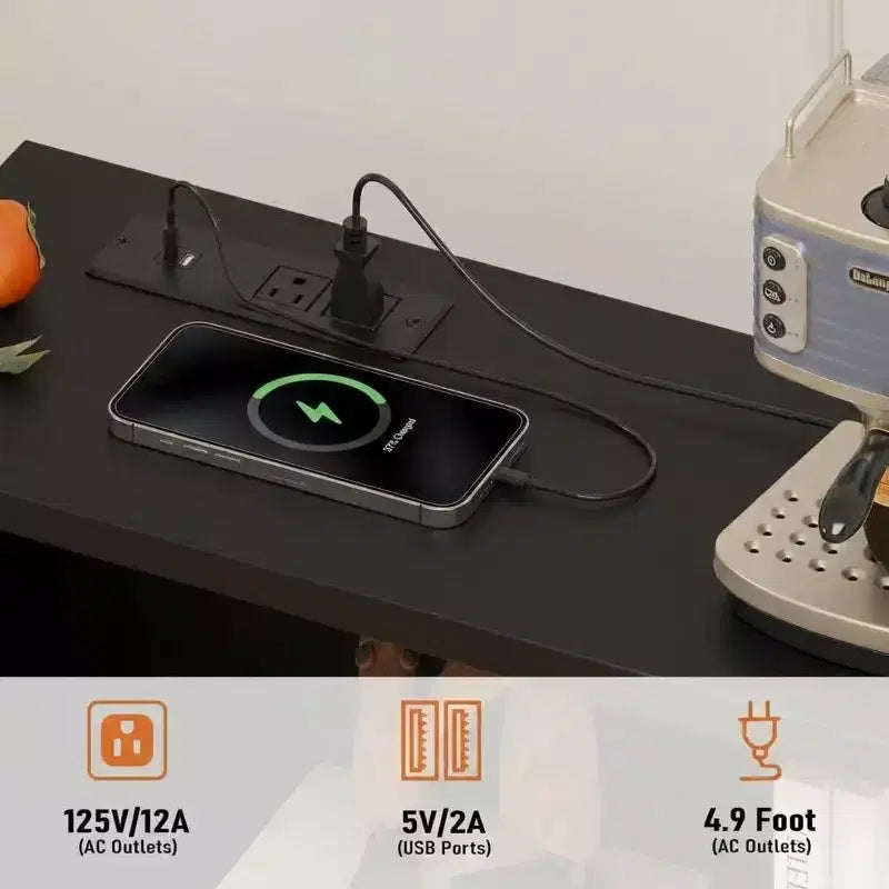 Buffet de rangement de 47 pouces avec 6 tiroirs, étagère réglable, lumières LED et station de recharge pour cuisine et salle à manger