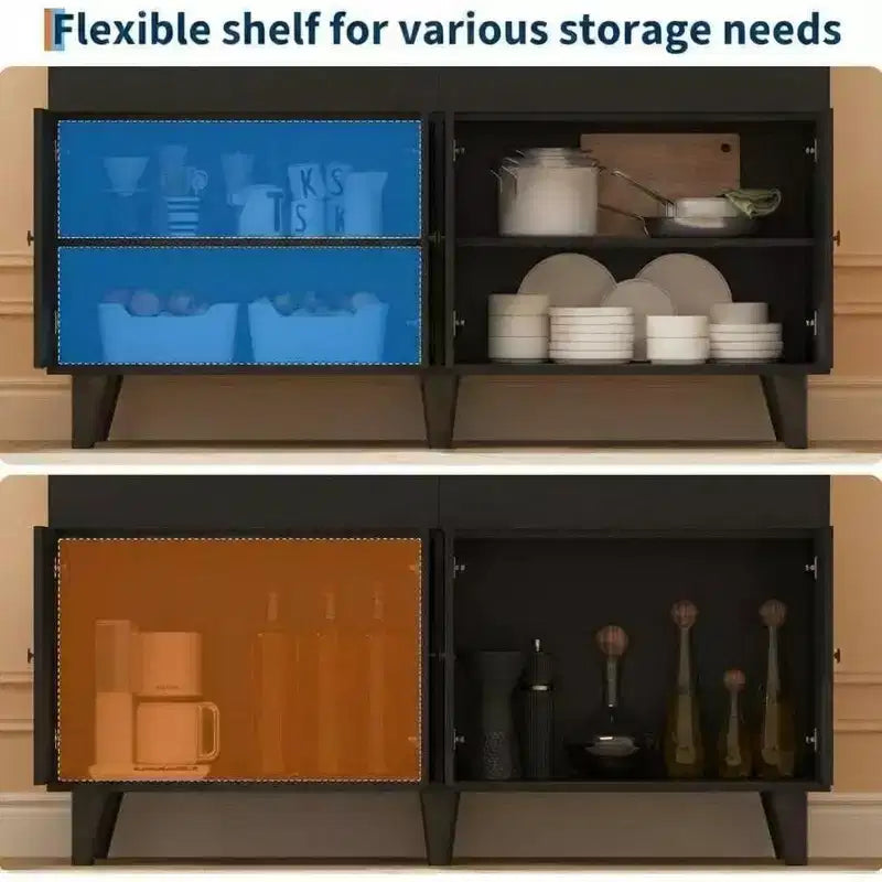 Buffet de rangement de 47 pouces avec 6 tiroirs, étagère réglable, lumières LED et station de recharge pour cuisine et salle à manger