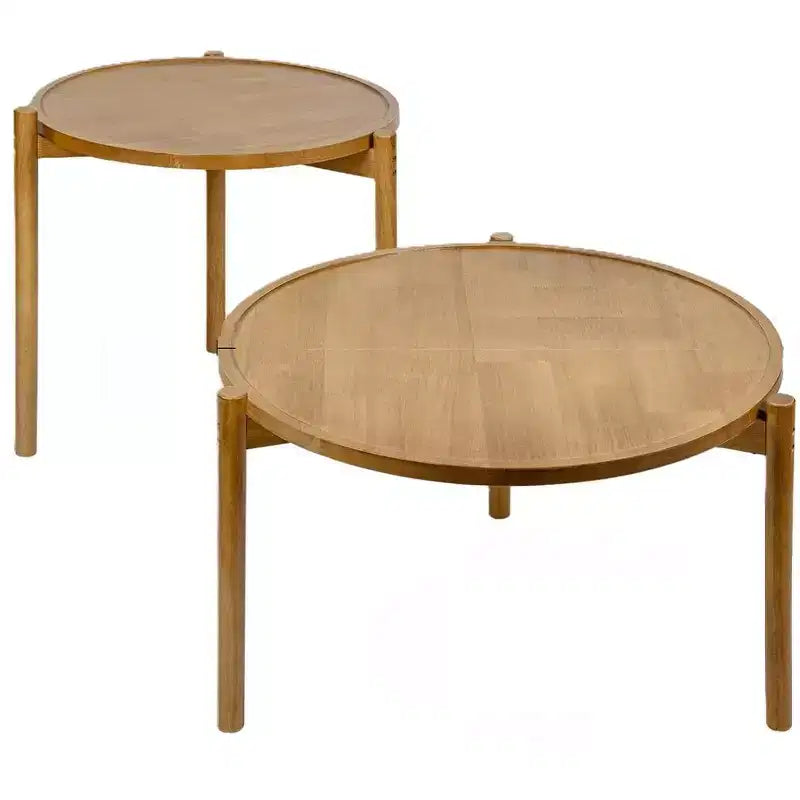 BEARUT Wooden Round Nesting Coffee Tables Set of 2, Solid Wood Round End Table