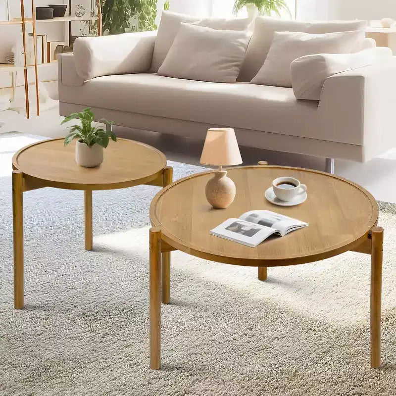 Tables basses gigognes rondes en bois Table d'appoint ronde en bois massif