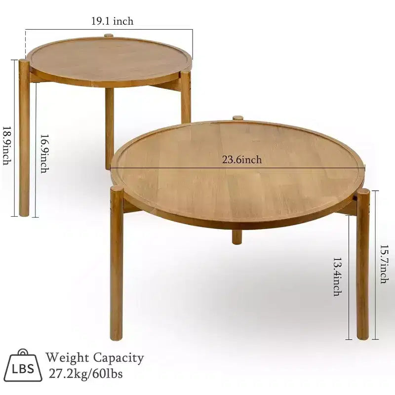 Tables basses gigognes rondes en bois Table d'appoint ronde en bois massif