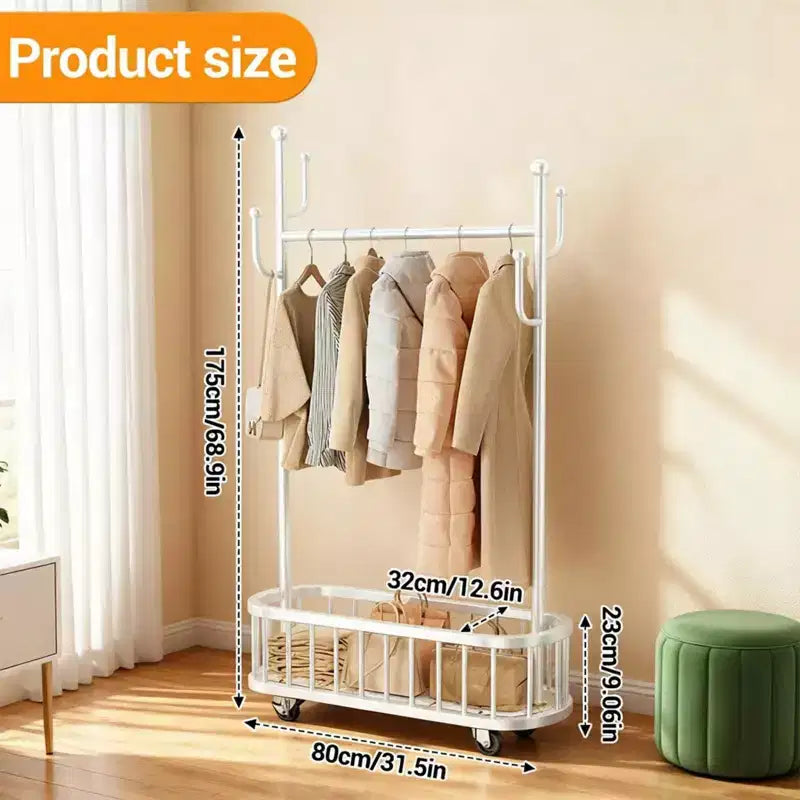 Portant à Vêtements Roulant avec Roues et Rangement Panier, Grand Porte-Manteau Métallique Mobile Portants Décoratifs pour Suspendre les Vêtements