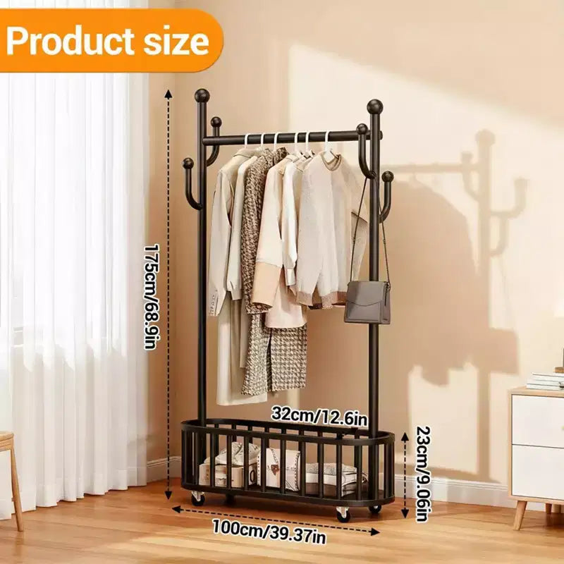 Portant à Vêtements Roulant avec Roues et Rangement Panier, Grand Porte-Manteau Métallique Mobile Portants Décoratifs pour Suspendre les Vêtements