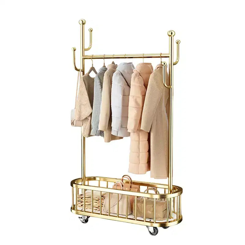 Portant à Vêtements Roulant avec Roues et Rangement Panier, Grand Porte-Manteau Métallique Mobile Portants Décoratifs pour Suspendre les Vêtements