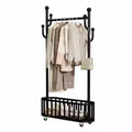 Rolling Clothing Rack with Wheels and Basket Storage, Metal Moveable Large Coat Rack Decorative Clothing Racks for Hanging Clothes
