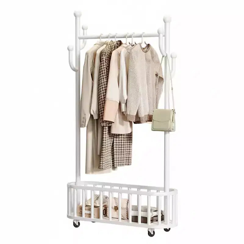 Portant à Vêtements Roulant avec Roues et Rangement Panier, Grand Porte-Manteau Métallique Mobile Portants Décoratifs pour Suspendre les Vêtements