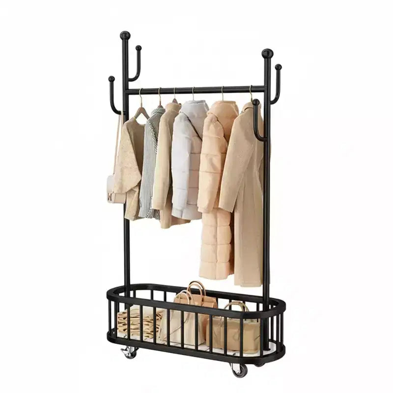 Portant à Vêtements Roulant avec Roues et Rangement Panier, Grand Porte-Manteau Métallique Mobile Portants Décoratifs pour Suspendre les Vêtements