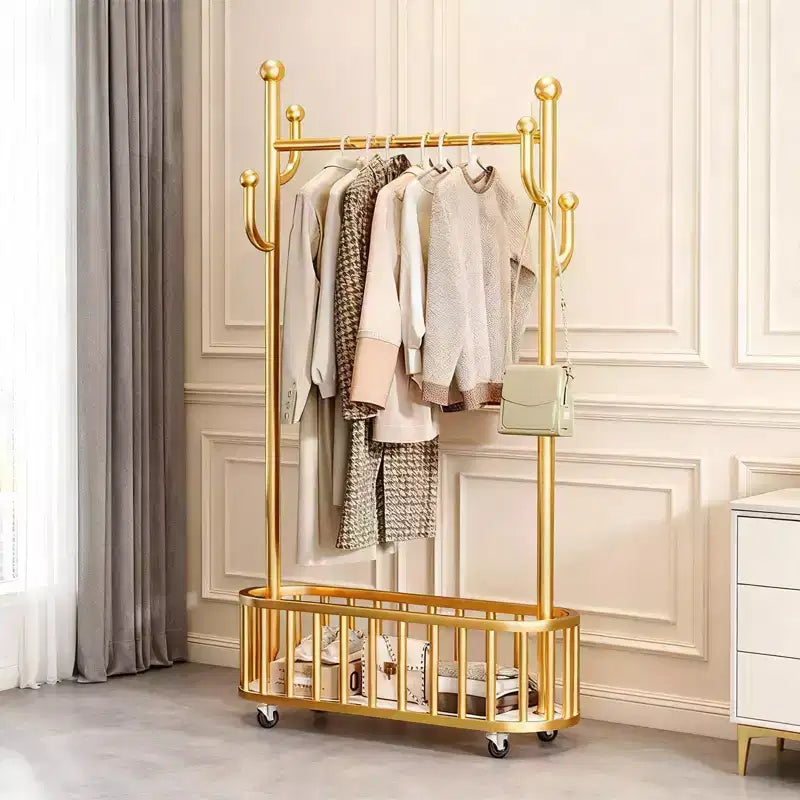 Portant à Vêtements Roulant avec Roues et Rangement Panier, Grand Porte-Manteau Métallique Mobile Portants Décoratifs pour Suspendre les Vêtements