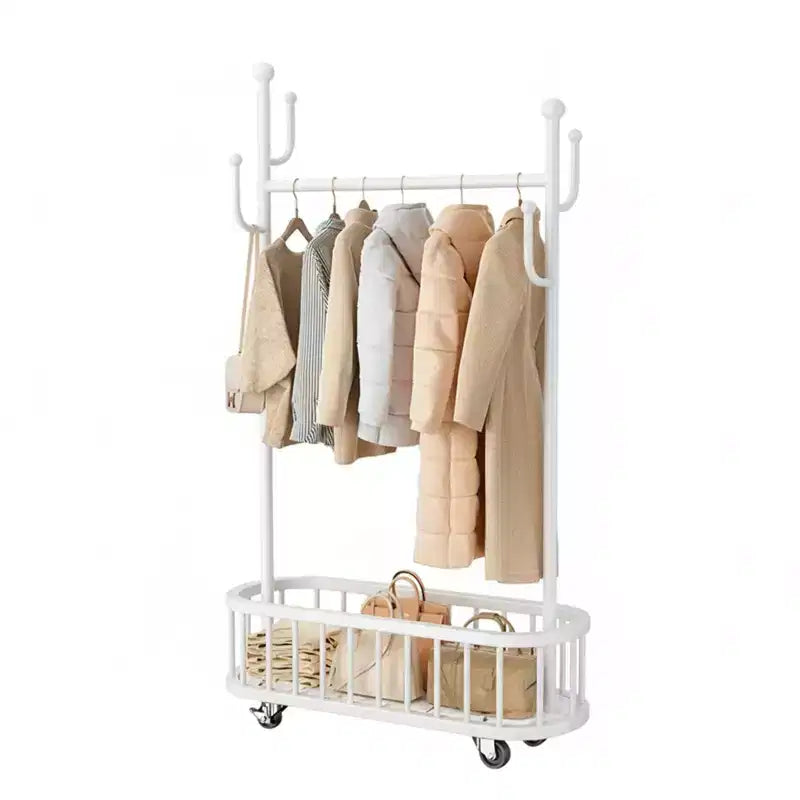 Portant à Vêtements Roulant avec Roues et Rangement Panier, Grand Porte-Manteau Métallique Mobile Portants Décoratifs pour Suspendre les Vêtements