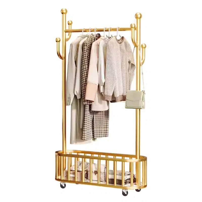 Portant à Vêtements Roulant avec Roues et Rangement Panier, Grand Porte-Manteau Métallique Mobile Portants Décoratifs pour Suspendre les Vêtements