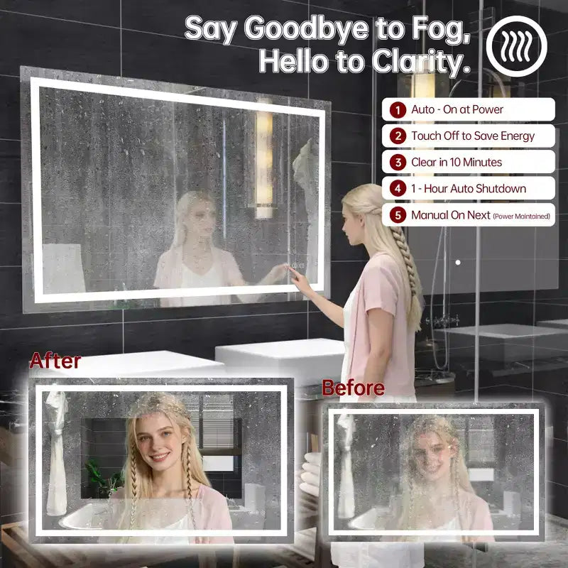 Miroir mural de salle de bain avec 3 couleurs, miroir de courtoisie intelligent LED anti-buée ETL avec lumière
