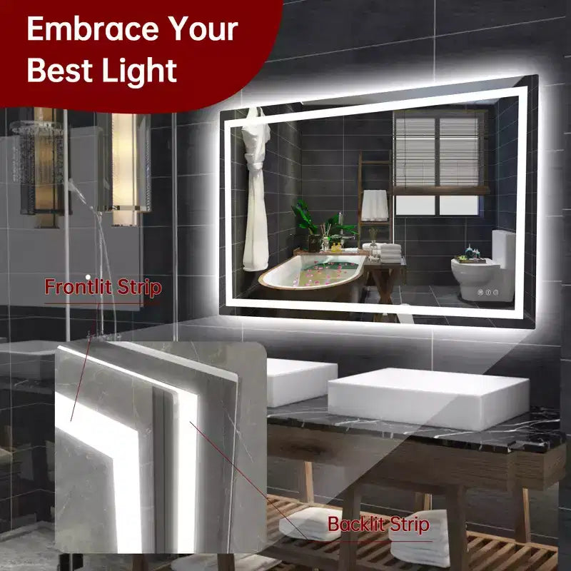 Miroir mural de salle de bain avec 3 couleurs, miroir de courtoisie intelligent LED anti-buée ETL avec lumière