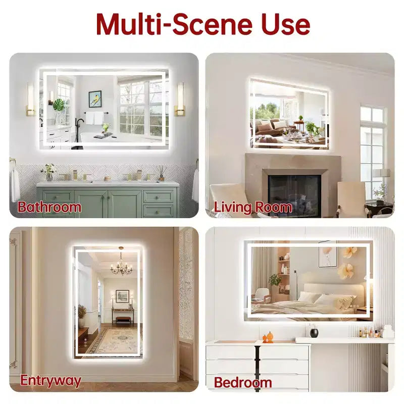 Miroir mural de salle de bain avec 3 couleurs, miroir de courtoisie intelligent LED anti-buée ETL avec lumière