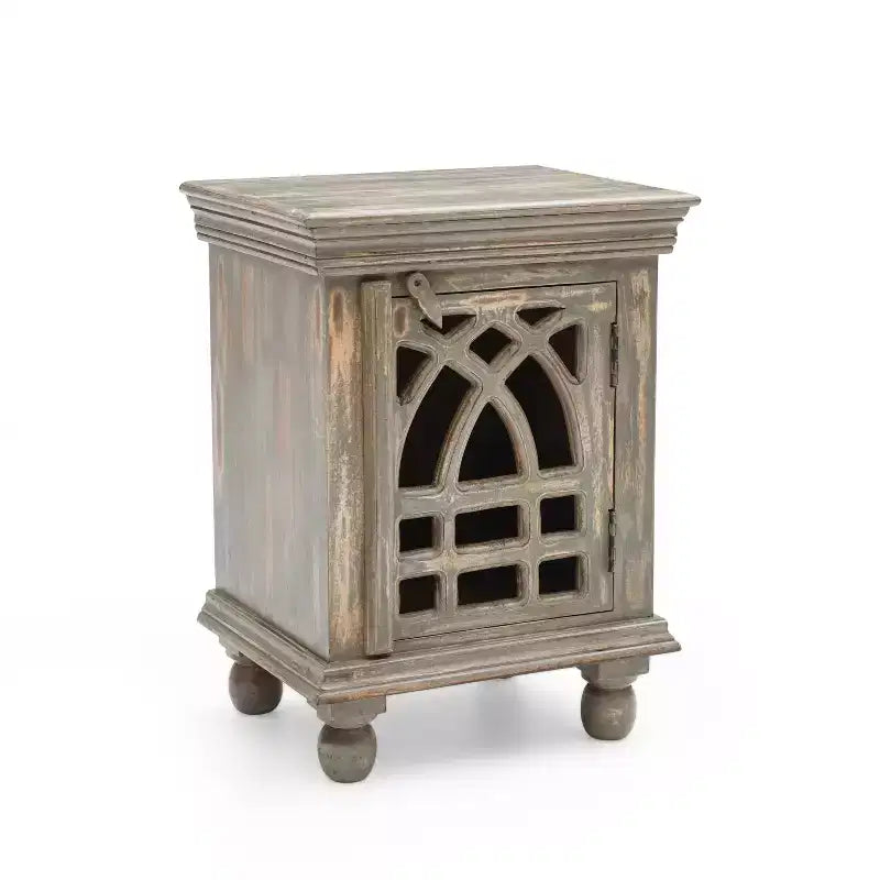Table de chevet fonctionnelle et élégante en bois gris antique pour chambre à coucher ou salon