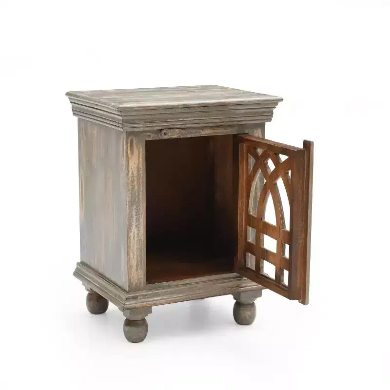 Table de chevet fonctionnelle et élégante en bois gris antique pour chambre à coucher ou salon