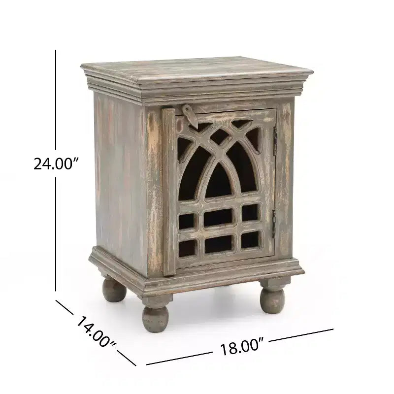 Table de chevet fonctionnelle et élégante en bois gris antique pour chambre à coucher ou salon