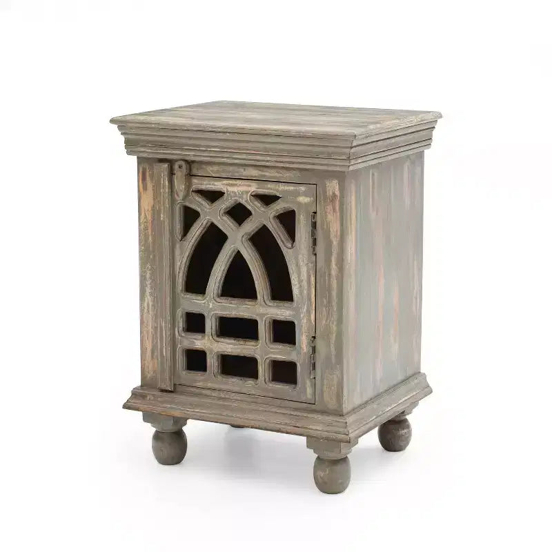Table de chevet fonctionnelle et élégante en bois gris antique pour chambre à coucher ou salon