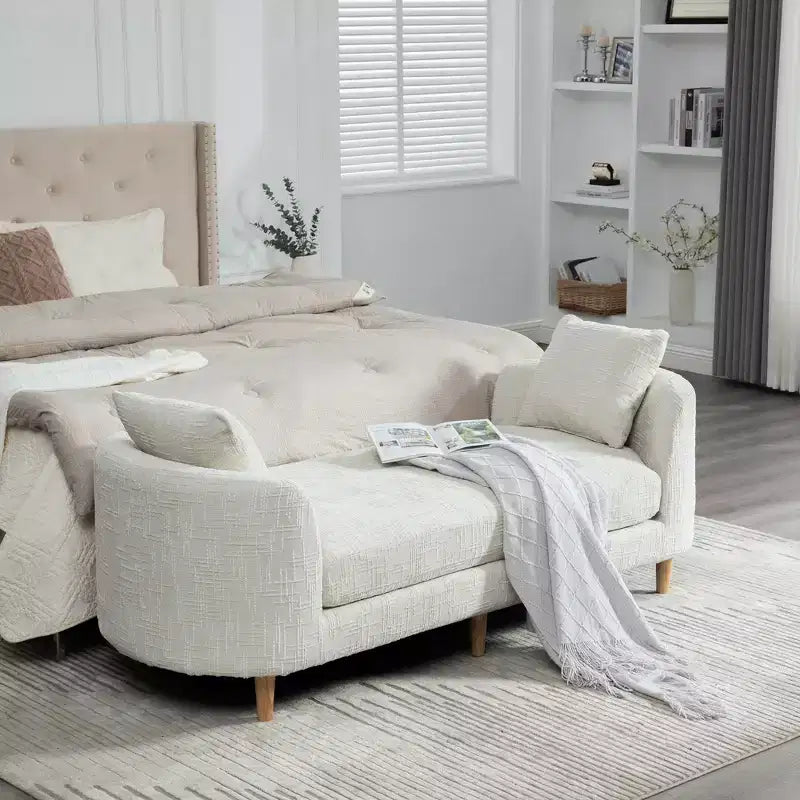 Banc rembourré, banc de bout de lit rembourré en chenille, banquette longue, banc d'entrée minimaliste, pouf avec coussin moelleux et oreiller