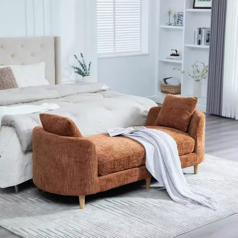 Banc rembourré, banc de bout de lit rembourré en chenille, banquette longue, banc d'entrée minimaliste, pouf avec coussin moelleux et oreiller