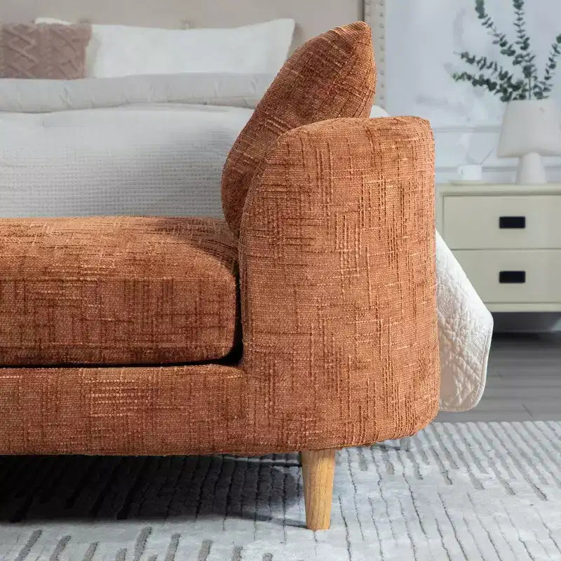 Banc rembourré, banc de bout de lit rembourré en chenille, banquette longue, banc d'entrée minimaliste, pouf avec coussin moelleux et oreiller