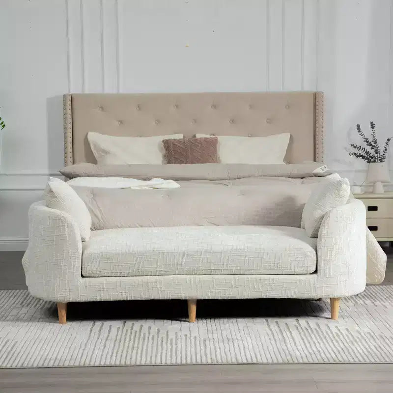 Upholstered Bench Padded Bed End Bench Chenille Chaise Lounge Couch Minimalist Entryway Bench Footstool with Soft Cushion & Pillow - ModernLuxe