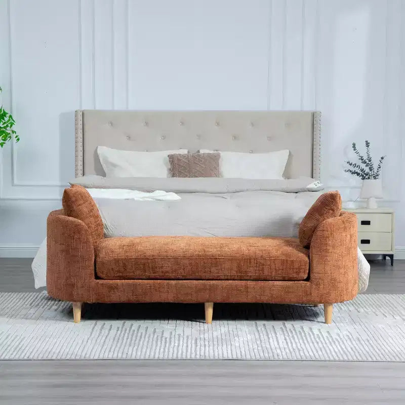 Banc rembourré, banc de bout de lit rembourré en chenille, banquette longue, banc d'entrée minimaliste, pouf avec coussin moelleux et oreiller