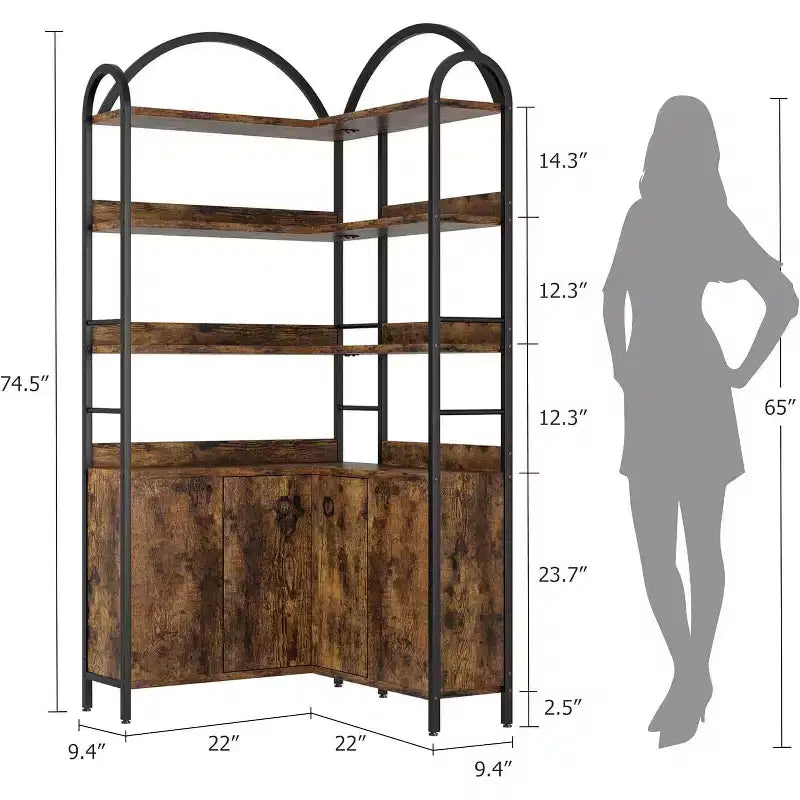 Étagère d'angle à 6 niveaux 188 cm (74 po) Bibliothèque en L avec portes de rangement pour salon et bureau à domicile