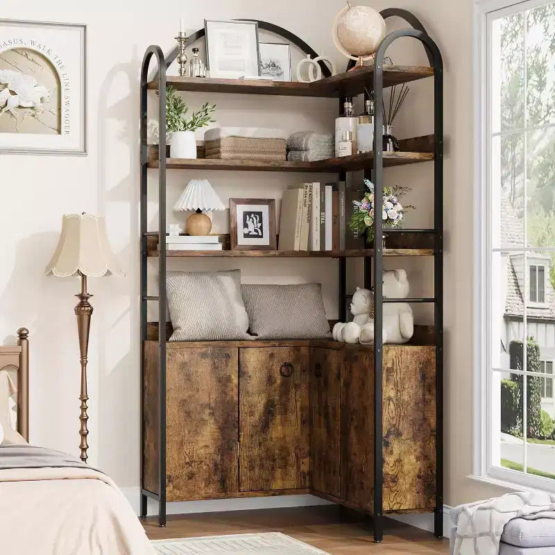 Étagère d'angle à 6 niveaux 188 cm (74 po) Bibliothèque en L avec portes de rangement pour salon et bureau à domicile