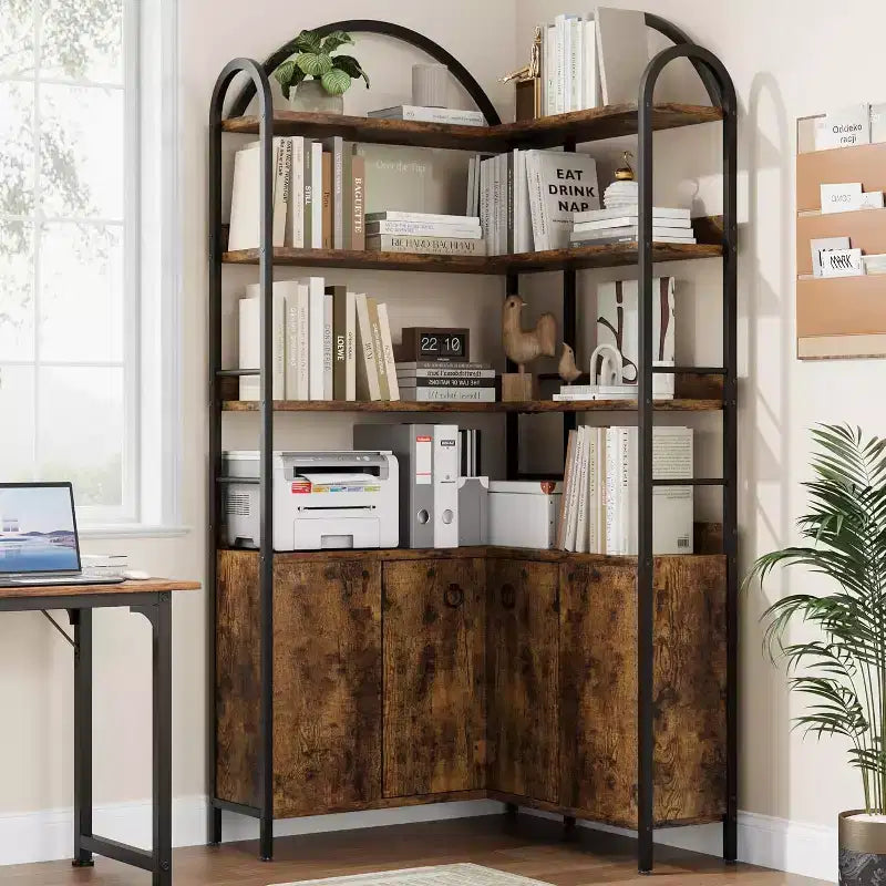 Étagère d'angle à 6 niveaux 188 cm (74 po) Bibliothèque en L avec portes de rangement pour salon et bureau à domicile