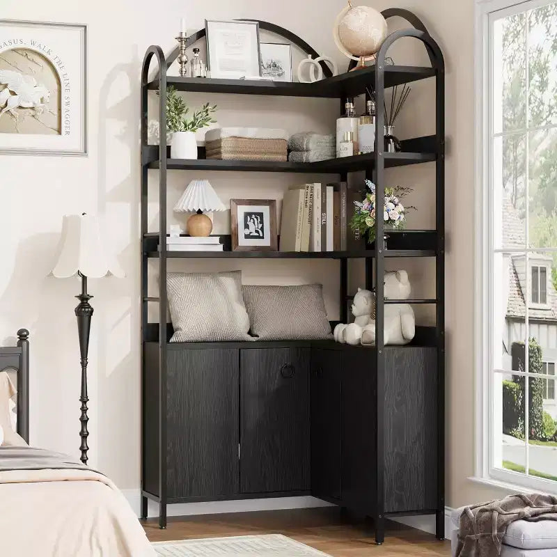 Étagère d'angle à 6 niveaux 188 cm (74 po) Bibliothèque en L avec portes de rangement pour salon et bureau à domicile