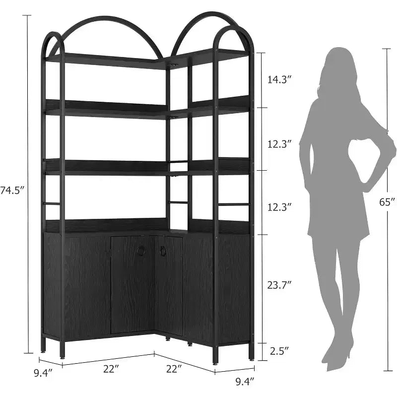 Étagère d'angle à 6 niveaux 188 cm (74 po) Bibliothèque en L avec portes de rangement pour salon et bureau à domicile