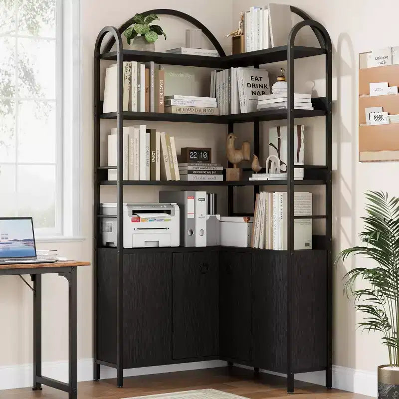 Étagère d'angle à 6 niveaux 188 cm (74 po) Bibliothèque en L avec portes de rangement pour salon et bureau à domicile