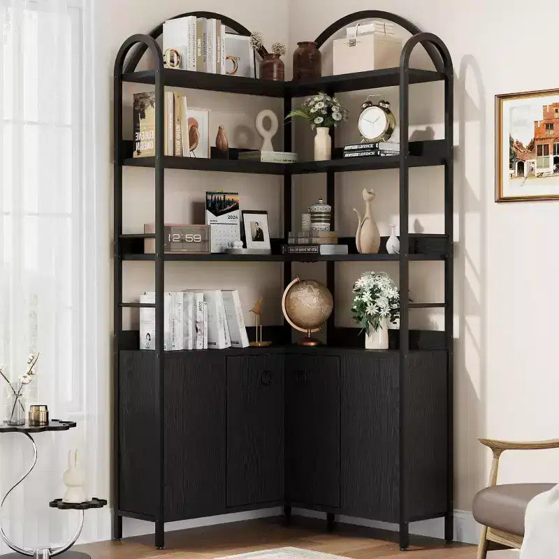 Étagère d'angle à 6 niveaux 188 cm (74 po) Bibliothèque en L avec portes de rangement pour salon et bureau à domicile
