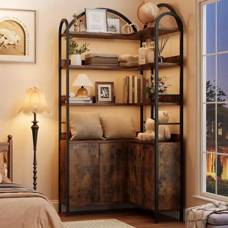 Étagère d'angle à 6 niveaux 188 cm (74 po) Bibliothèque en L avec portes de rangement pour salon et bureau à domicile