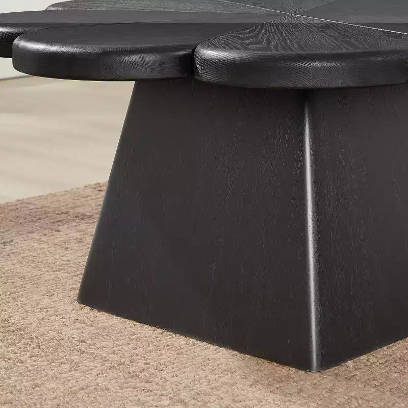 Table basse moderne, table centrale circulaire en forme de pétale avec base en bois d'hévéa pour salon