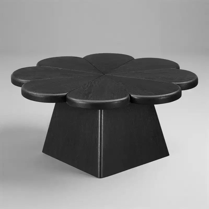 Art Leon Modern Coffee Table, Petal Shape Circle Center Table with Rubber Wood Base for Living Room