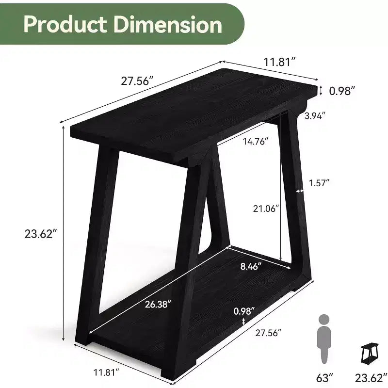 Table d'appoint à 2 niveaux en bois massif, table d'appoint étroite rectangulaire de style ferme avec base trapézoïdale pour salon, montage facile