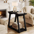 Table d'appoint à 2 niveaux en bois massif, table d'appoint étroite rectangulaire de style ferme avec base trapézoïdale pour salon, montage facile