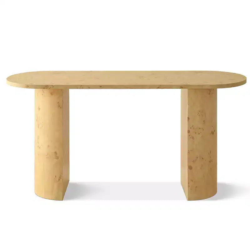 Console d'entrée ovale moderne de 60 pouces avec grain de bois de loupe et pieds demi-cercle, table de canapé pour foyer, couloir ou salon
