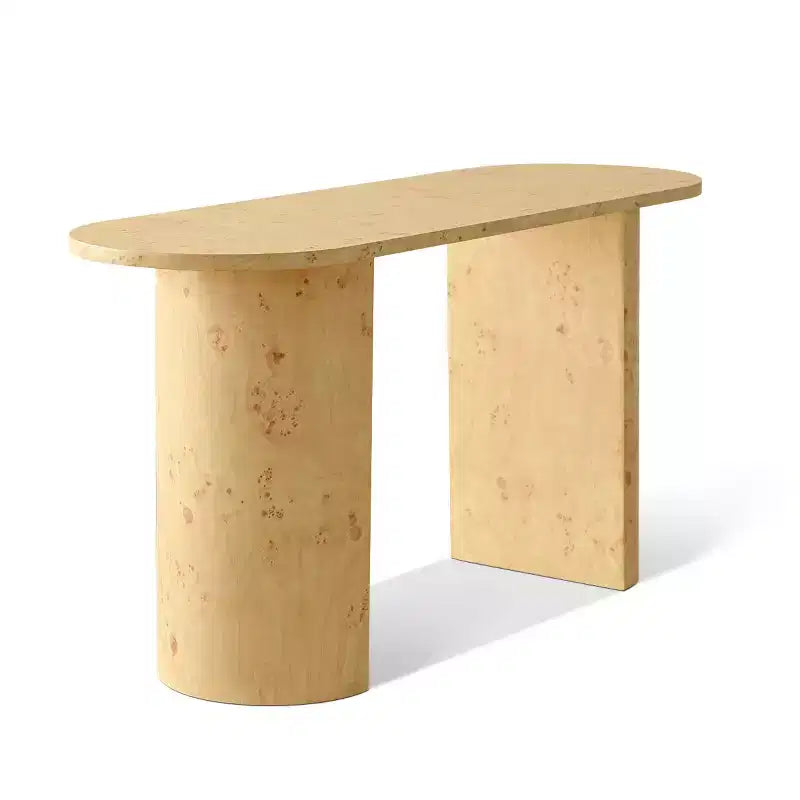 Console d'entrée ovale moderne de 60 pouces avec grain de bois de loupe et pieds demi-cercle, table de canapé pour foyer, couloir ou salon