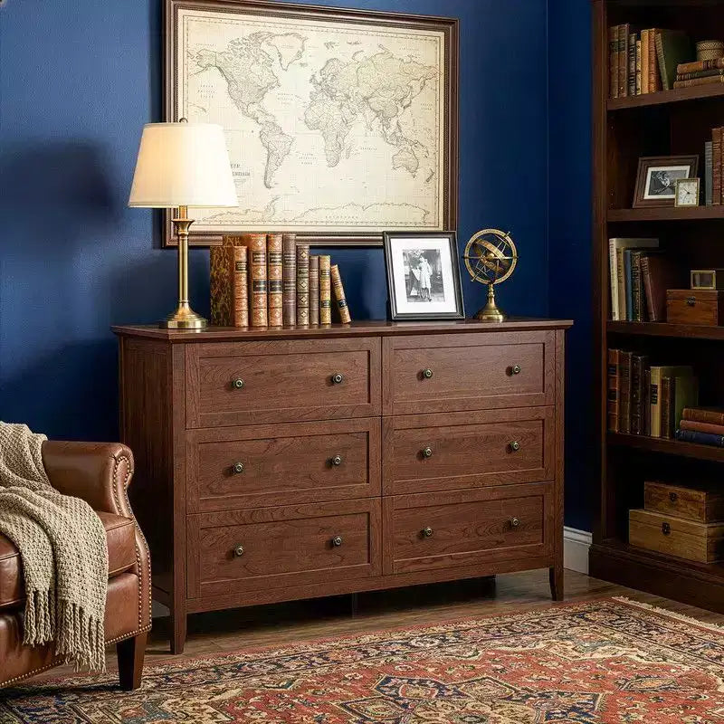 Karl Home 47 Inch Six Drawer Cabinet with Double Row Dual Handles Frame Design Melamine Finish