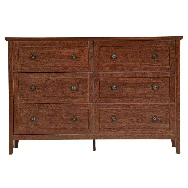 Meuble à six tiroirs de 47 pouces avec poignées doubles, design de cadre et finition mélaminée