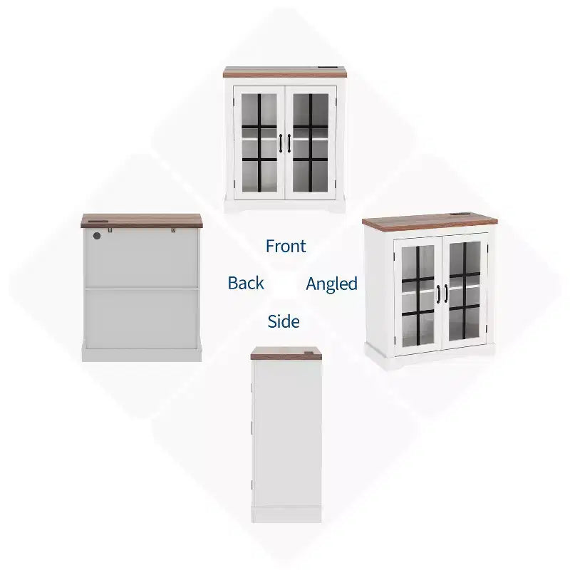 Buffet moderne multifonctionnel avec portes en verre à motifs croisés, prise de courant intégrée, pour salon ou salle à manger