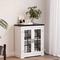 Modern Multifunctional Sideboard with Cross Design Glass Door Built-in Power Outlet Storage Buffet Cabinet for Living Dining Room