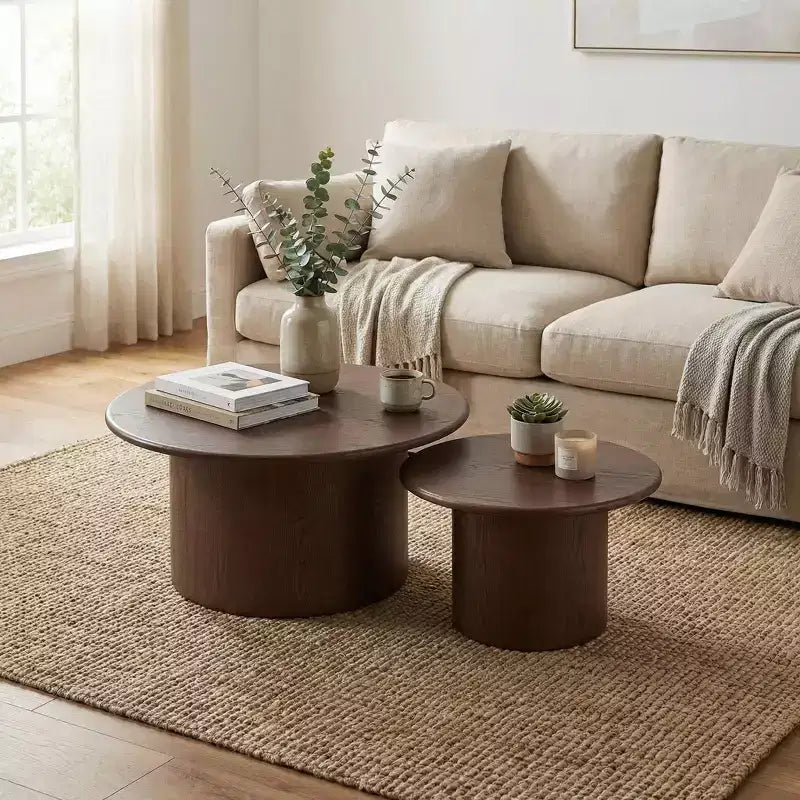 JVNOXK Coffee Table Set of 2 ,MDF Round Coffee Table for Living Room ,Apartment,Leisure Area Walnut
